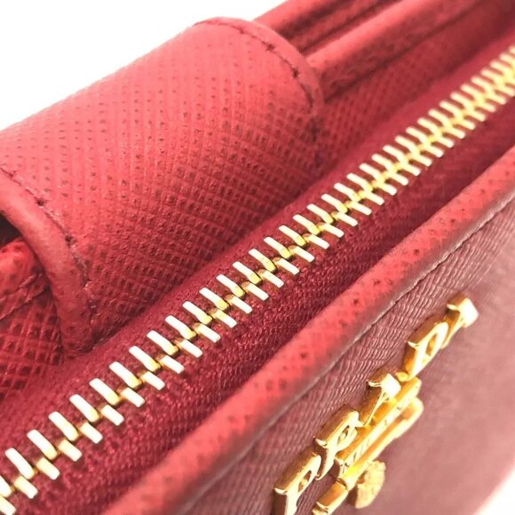 PRADA 1ML018 logo Folded wallet Safiano leather Red/GoldHardware - Picture 8 of 11